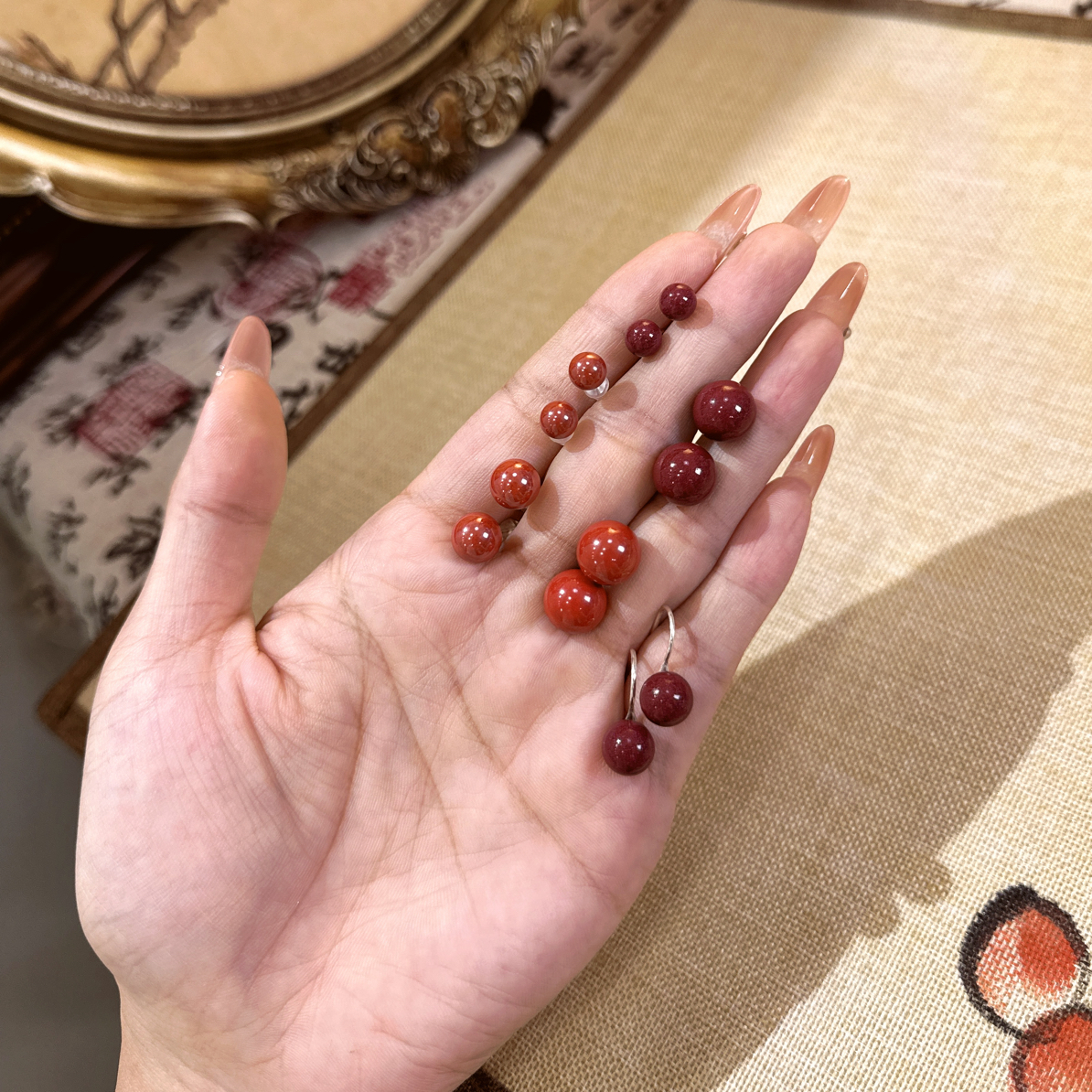 朱砂耳钉高含量红砂紫金砂帝王砂