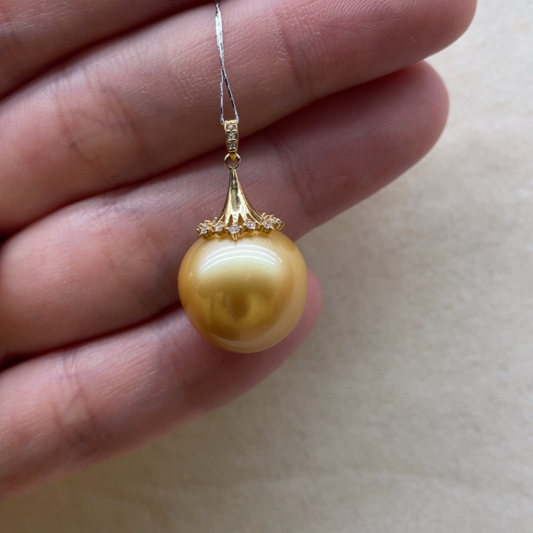 海水珍珠吊坠(不含链)18K金镶嵌15.1m m