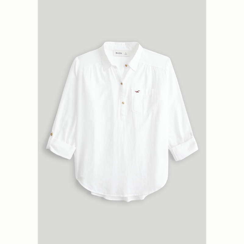 Hollister小海鸥图案经典款三粒扣美式简约百搭衬衫女装340-5084