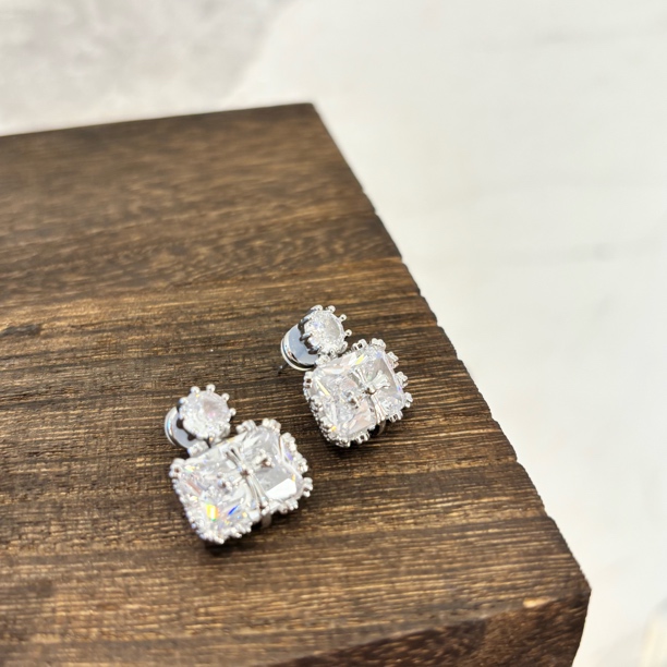 铜合金仿水晶耳饰 铜合金合成锆石耳饰 十字锆石耳环EH2959