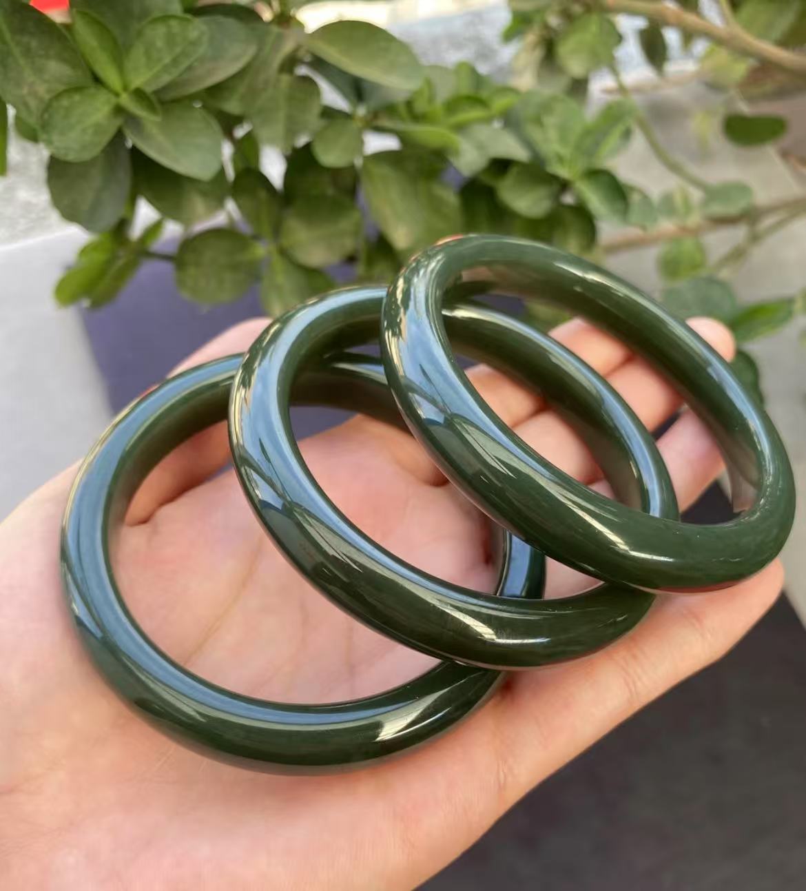 【碧玉胖圆】新疆料 和田玉碧玉菠菜绿手镯 10mm（证书+门店发货）