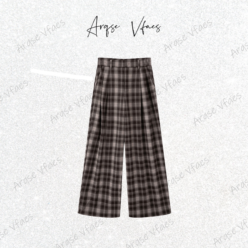[ARQSEVFAES正品]2025冬款覆古格子休闲阔腿裤女304116