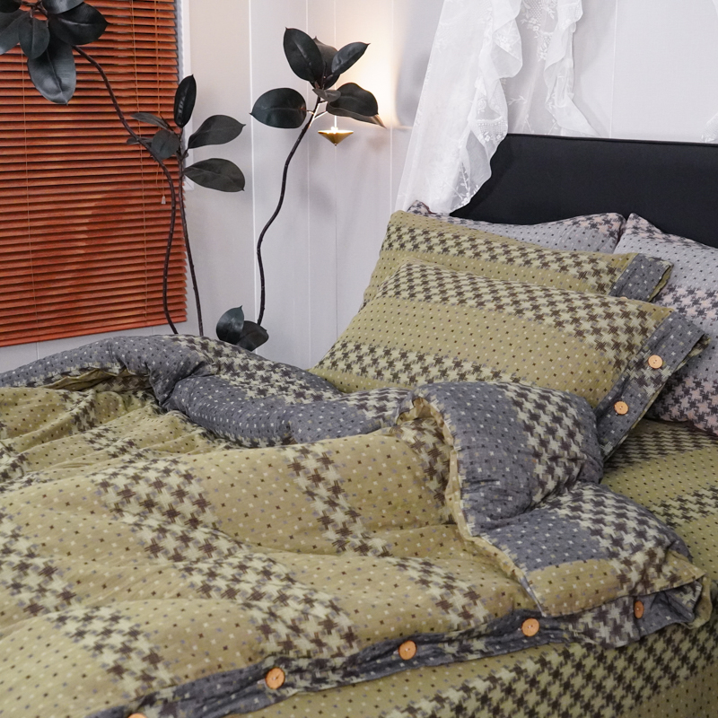 香榭丽舍的繁星 全棉色织复古美拉德色系双层纱全棉纯棉四件套