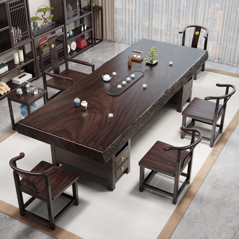 【乌金木】大板茶桌椅组合整板原切实木茶台新中式家用茶几一整套