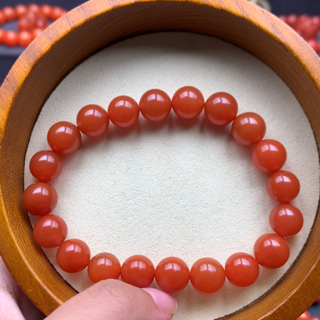 南红玛瑙未镶嵌保山天然原矿南红10mm+柿子红圆珠