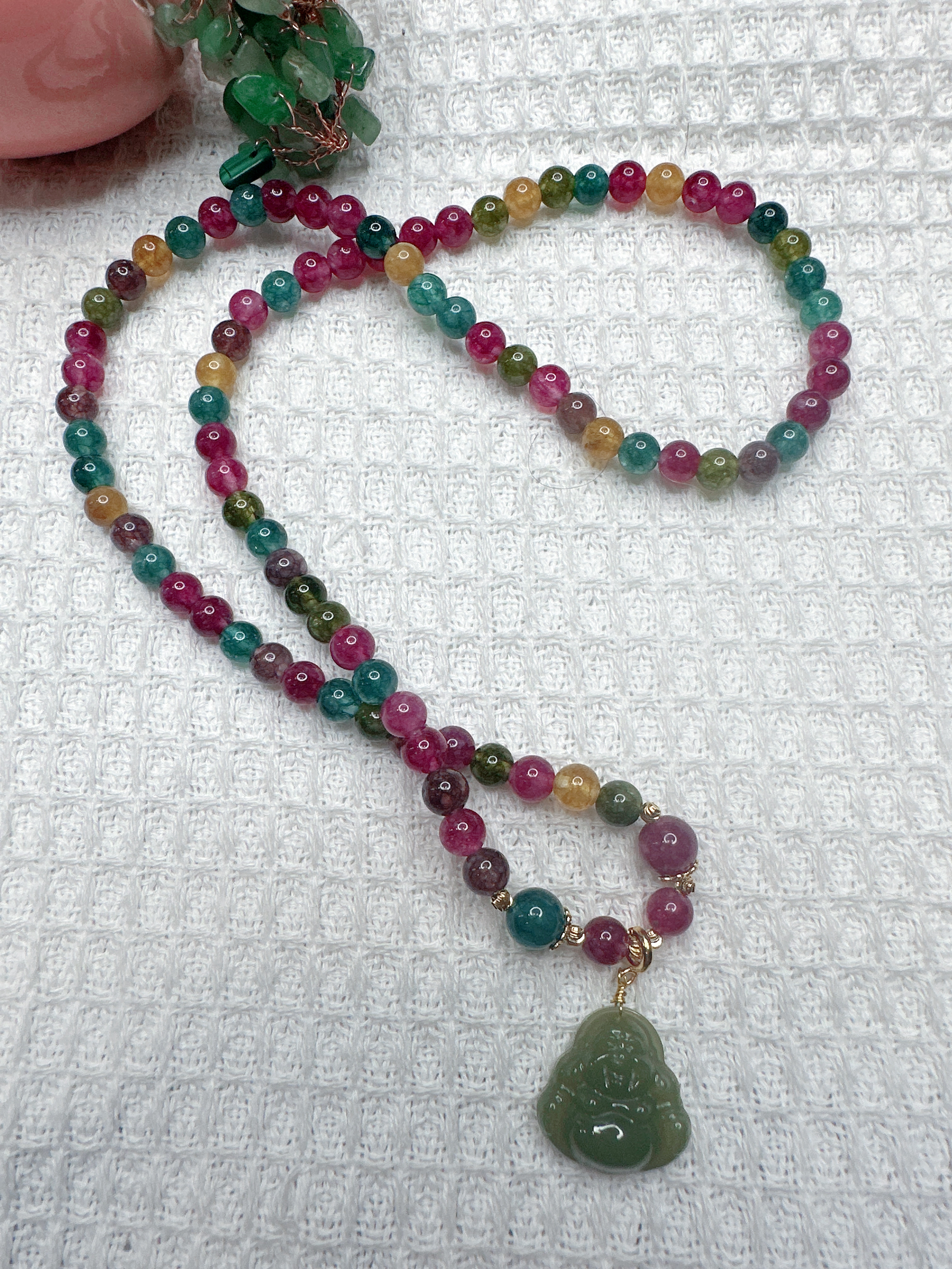 碧玺和田玉佛公项链