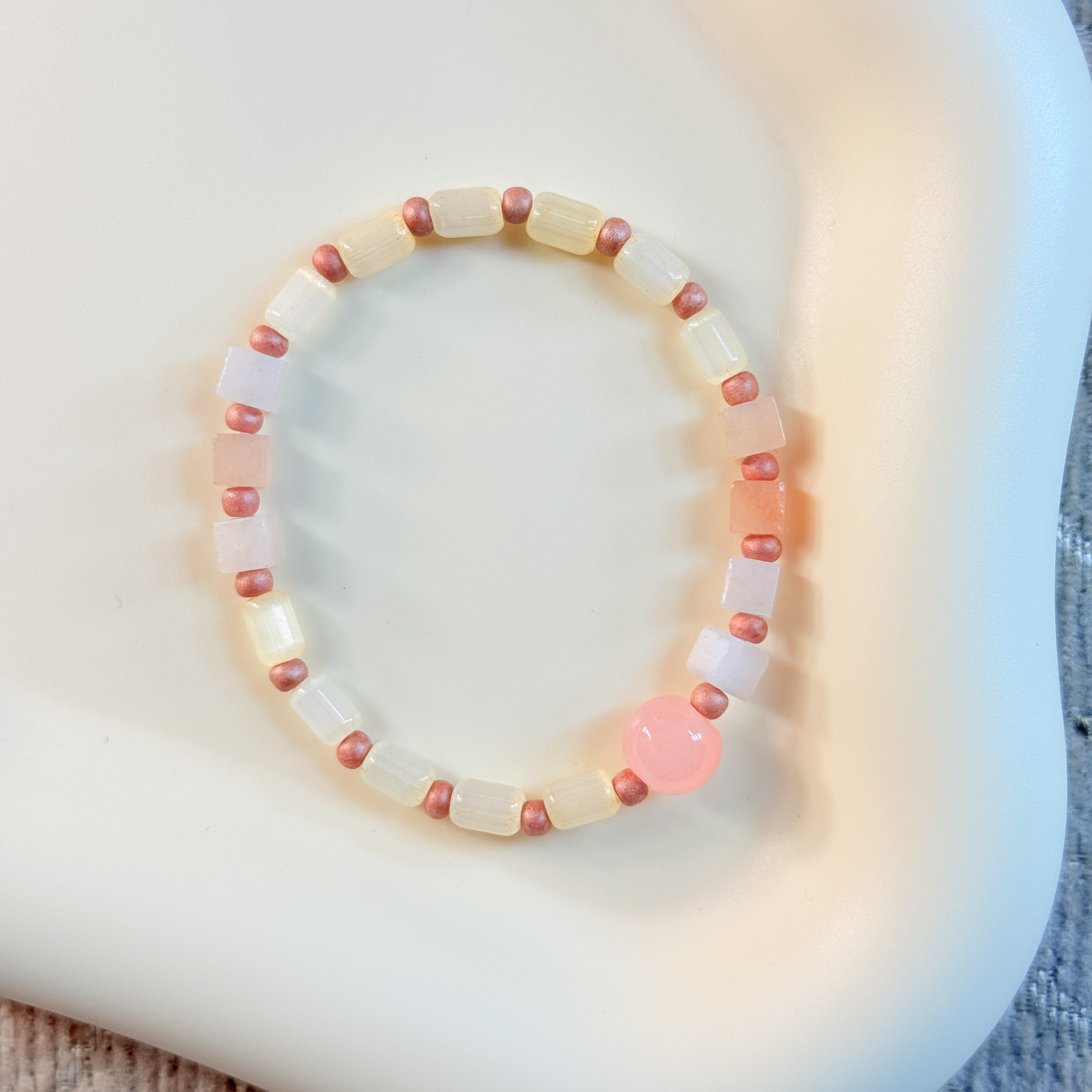 手链 手串温柔蜜桃粉东陵串珠手链