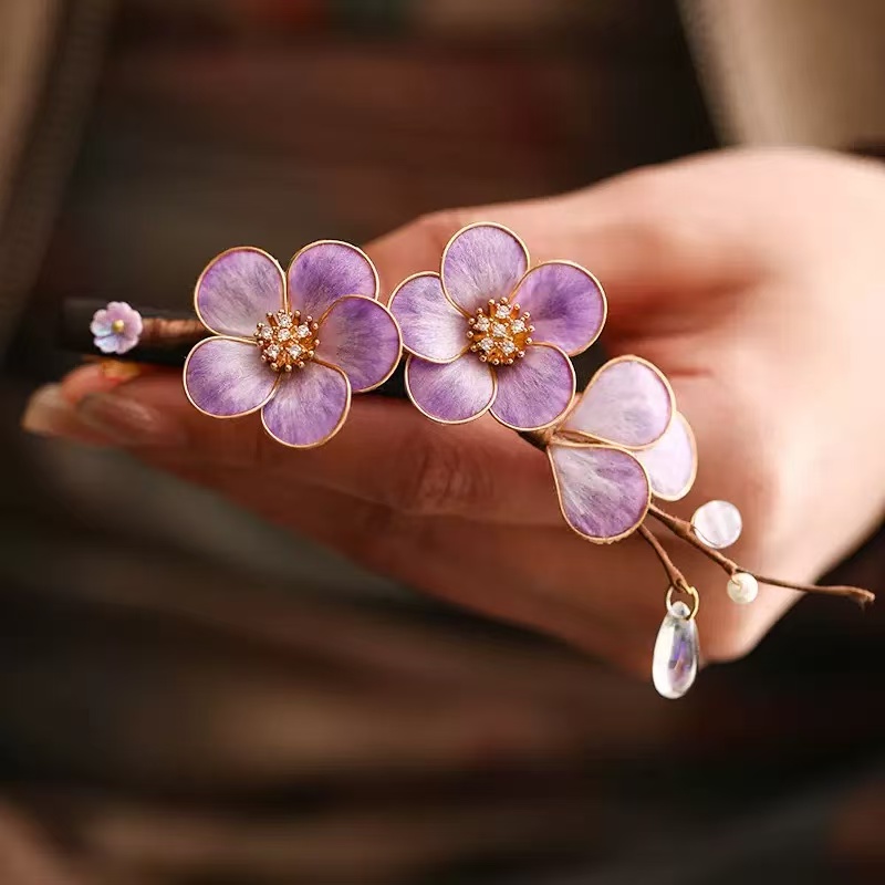【紫绣球】绒花手工边夹