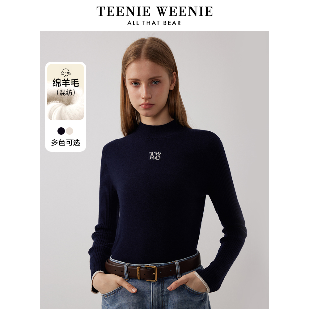 TeenieWeenie小熊24年新款中领毛衣打底衫针织衫女装TTKW244T04P