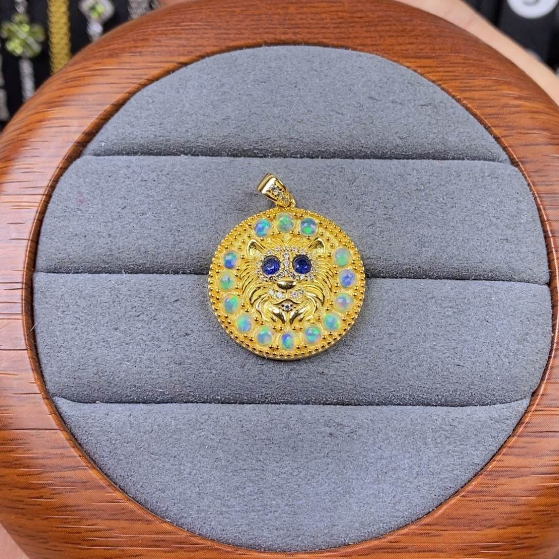 白欧泊吊坠(不含链)银S925镶嵌白欧泊➕蓝宝