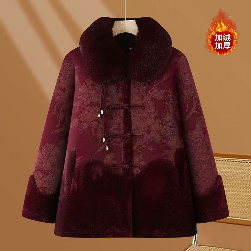 12137-新款中老年人妈妈冬装保暖棉袄外套加绒加厚衣服【龙资源】