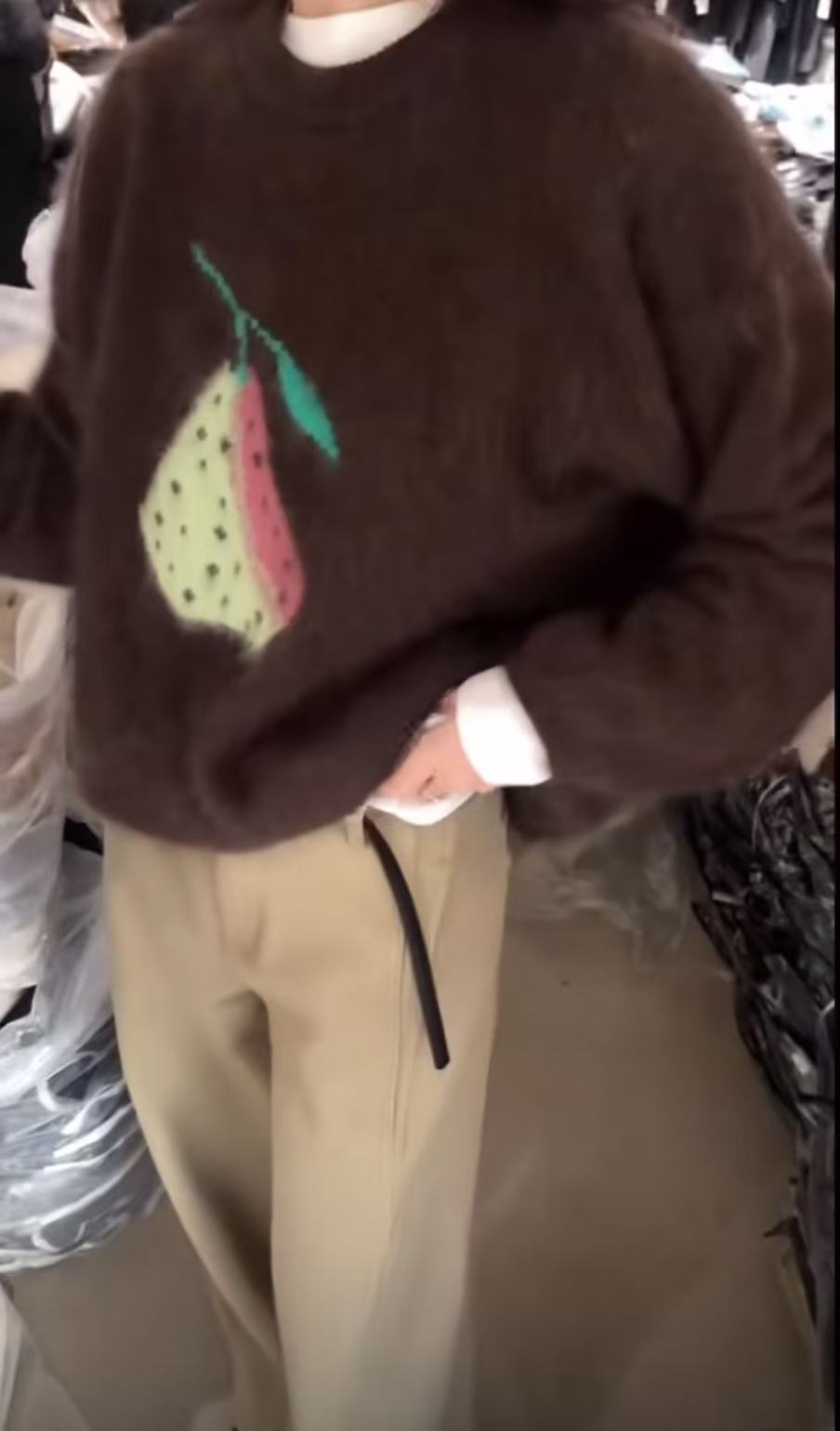 T1080 【鸭梨山大】韩系百搭鸭梨提花羊毛针织套头女
