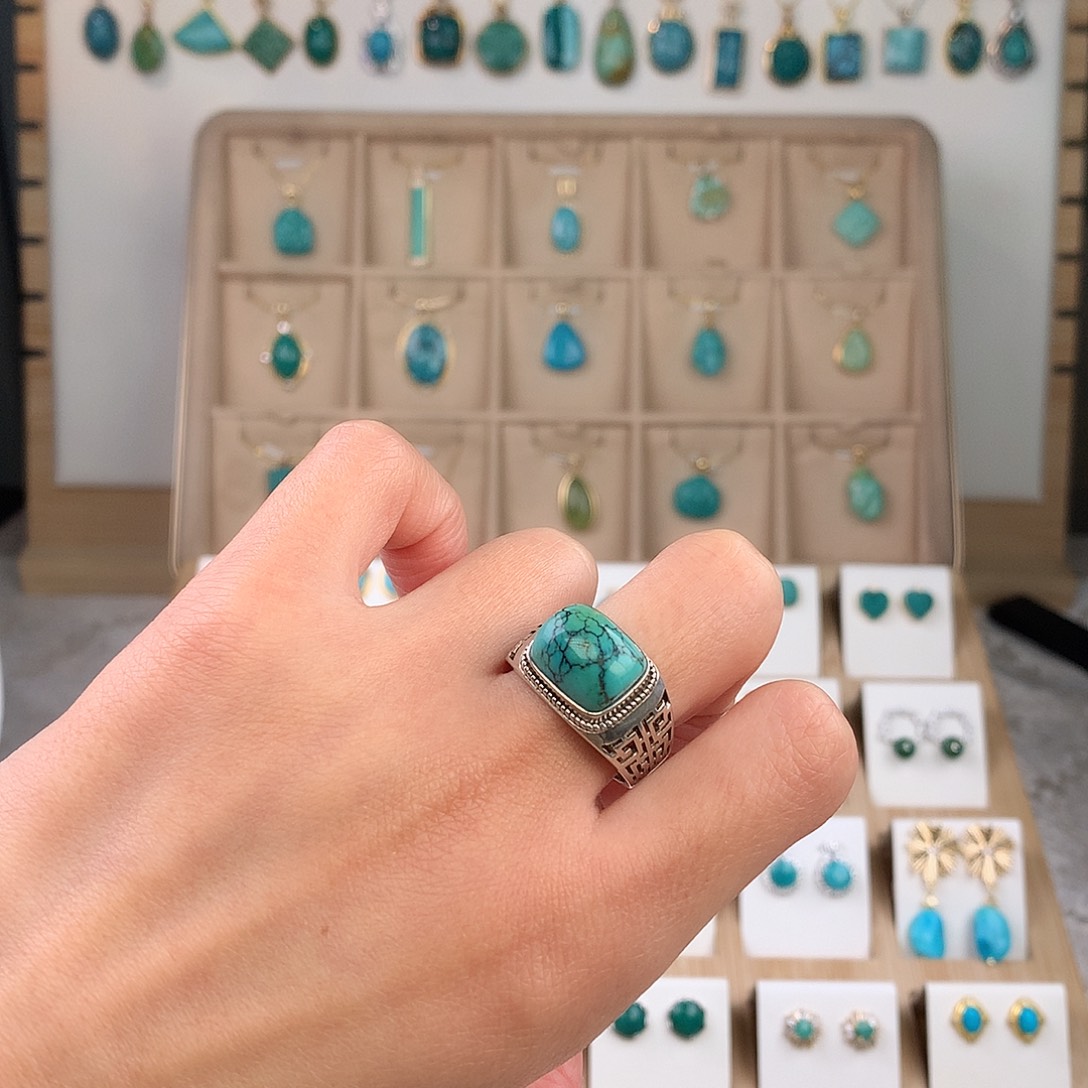 绿松石银S925镶嵌戒指