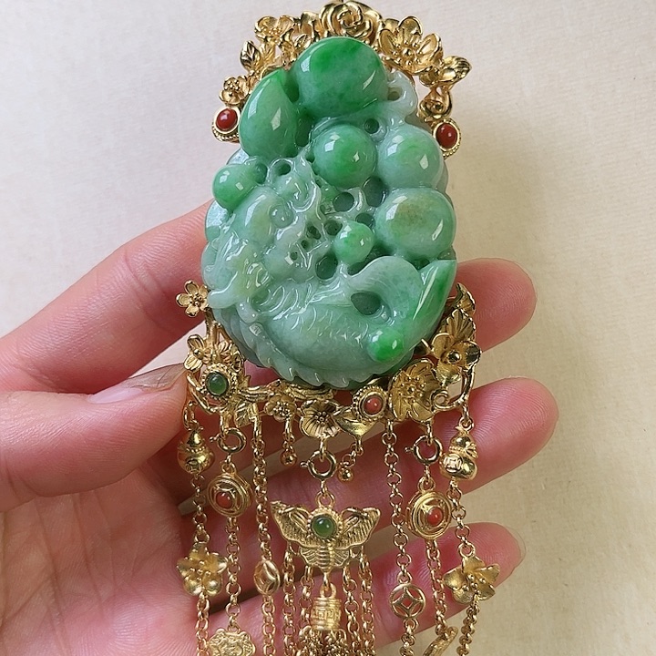 翡翠银S925镀金镶嵌颈饰挂件