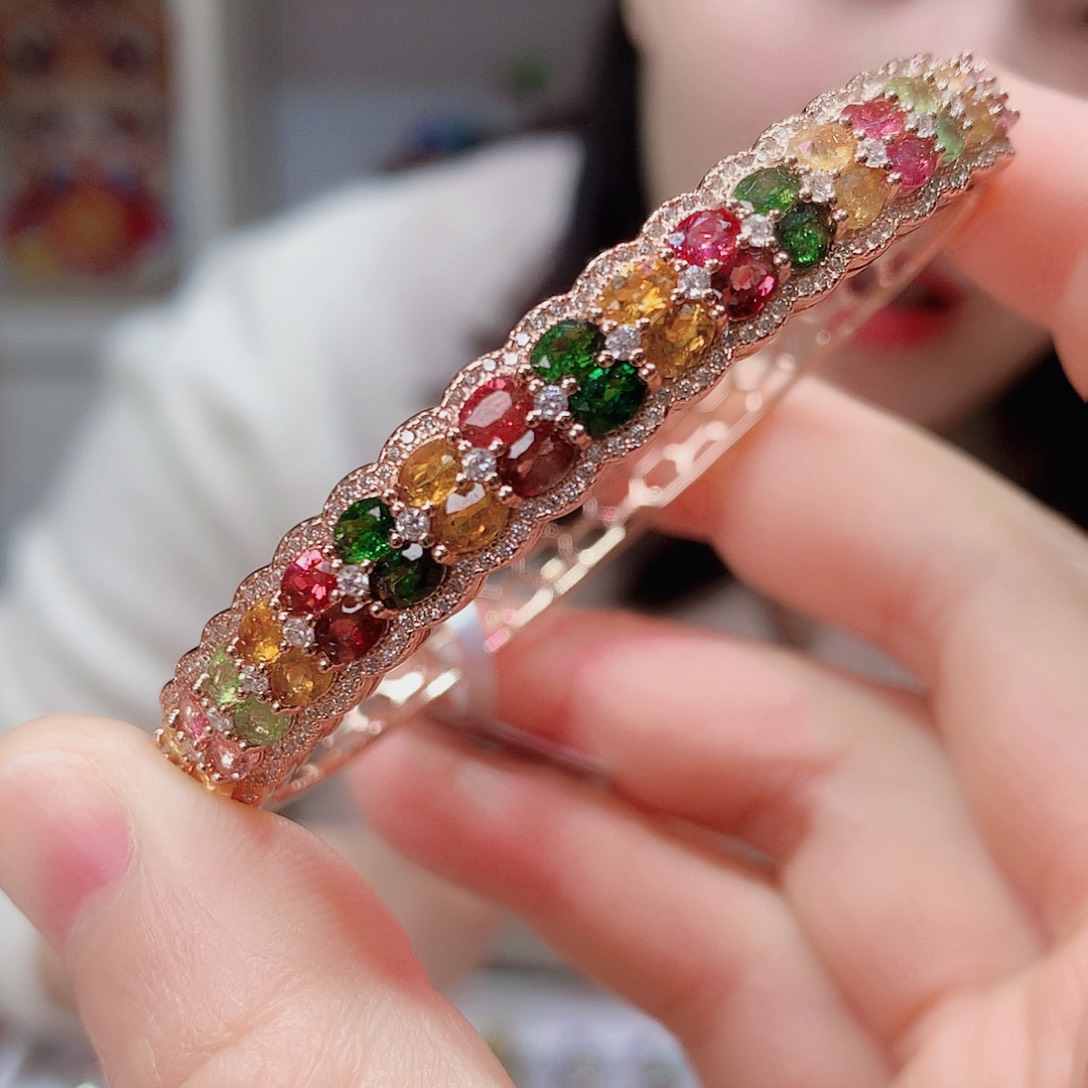 碧玺戒指银S925镶嵌手镯超美