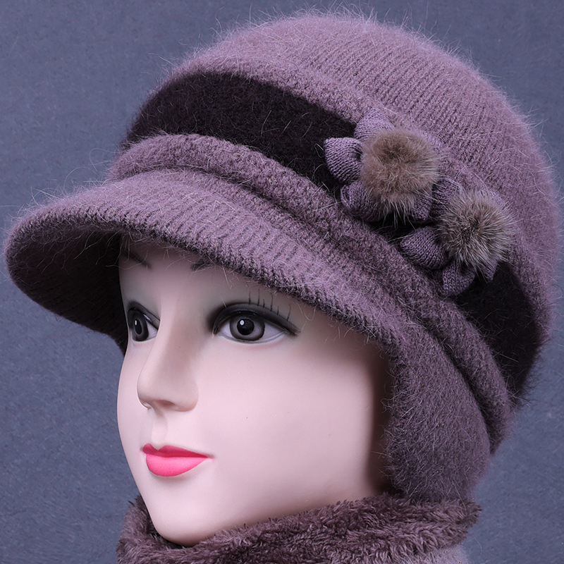 中老年人帽子女秋冬季新款加厚兔毛洋气保暖妈妈奶奶老太太毛线帽