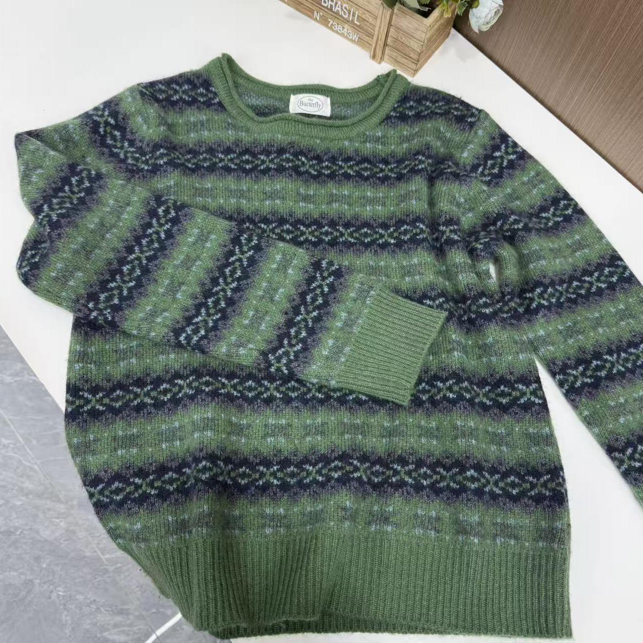 【绿野·费尔岛风】新款圆领提花高级感宽松保暖减龄针织衫