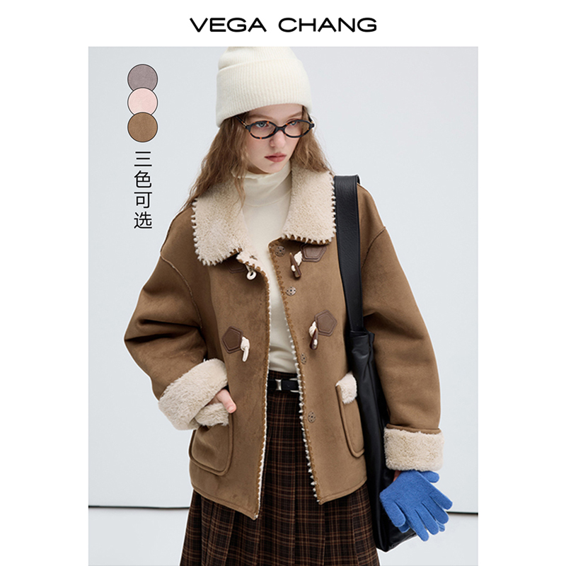 VEGA CHANG【沙丘绒】雅丹风皮毛一体外套牛角扣加绒0158XH暖系穿搭