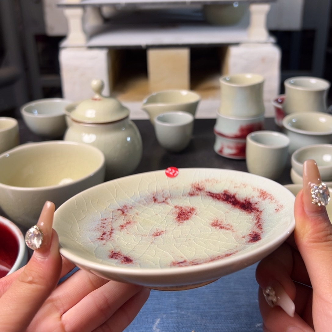 瓷片微瑕高足壶承纯手工