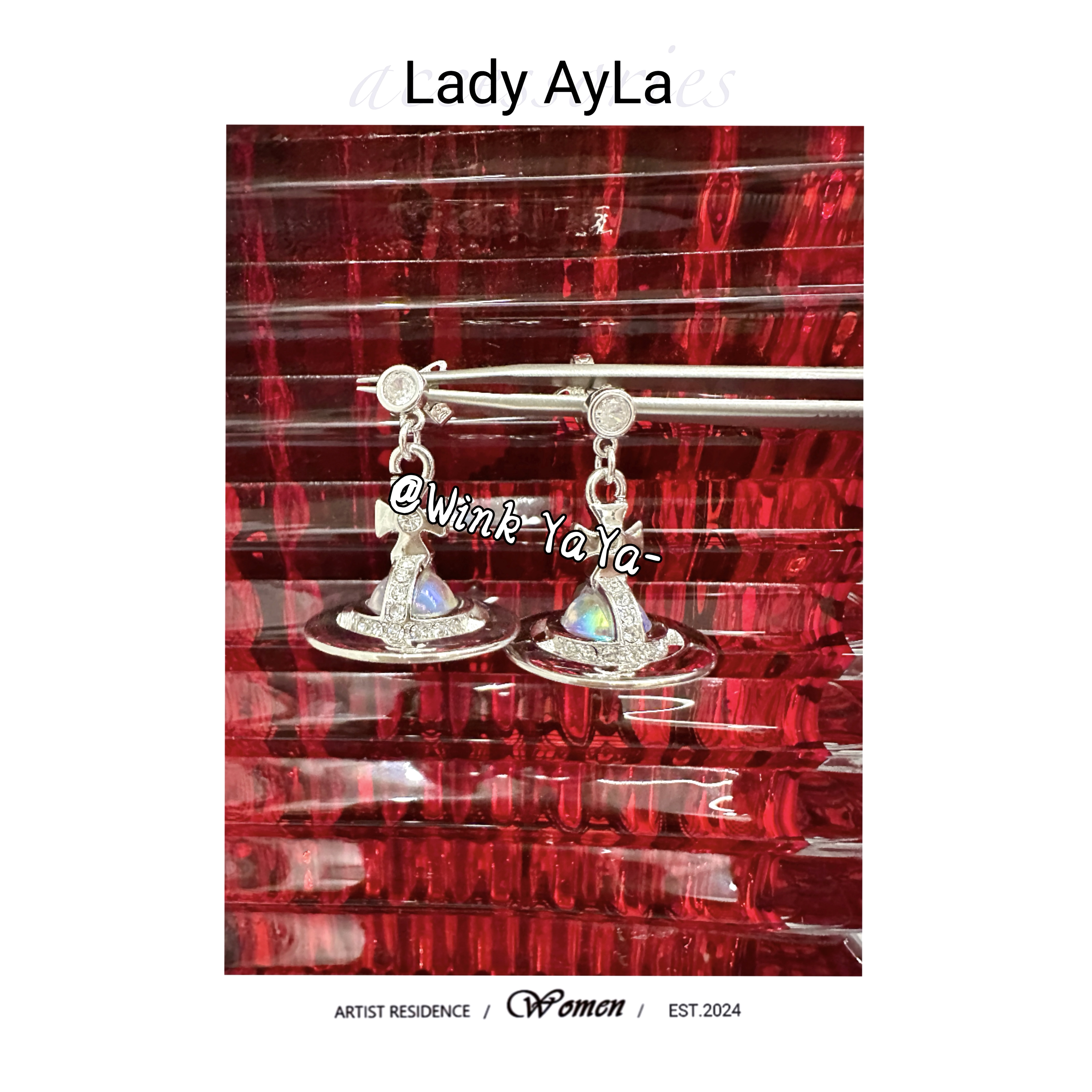 铜合金合成锆石耳饰 土星球镭射轻奢时尚耳钉AL9341