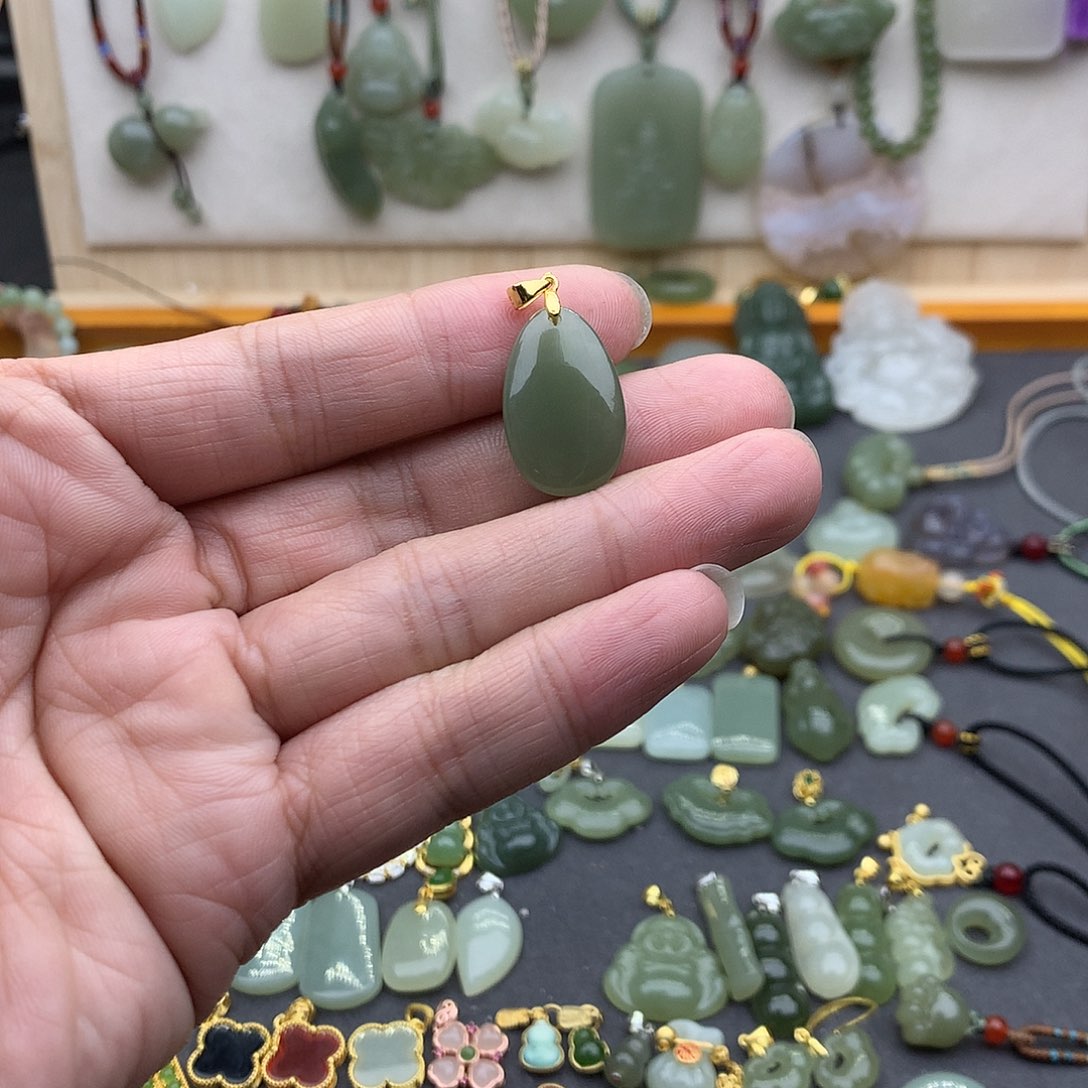 和田玉吊坠(不含链)银S925镶嵌