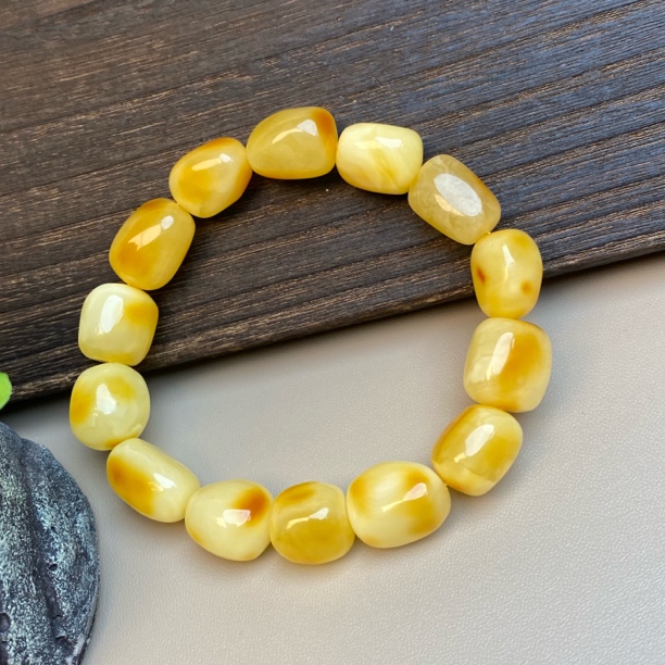14+23.84克波罗的海海飘随形手串蜜蜡手链原皮俏色直切老型圆珠妖