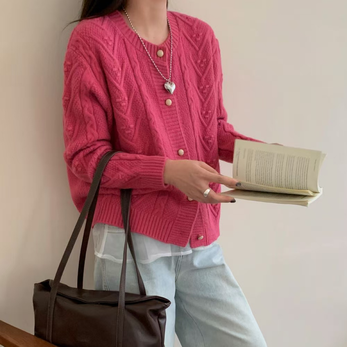 纯色针织毛衫百搭上衣常规ins毛针织衫长袖开衫款