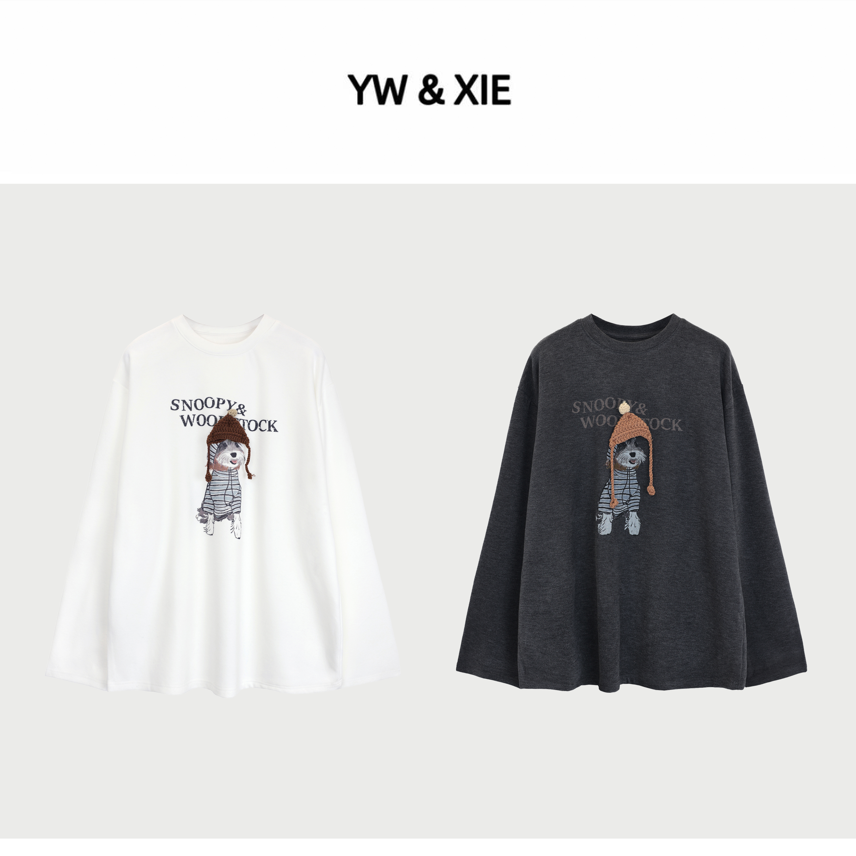 YW&XIE<9237>70棉 长袖法式常规休闲风T恤宽松型印花长袖