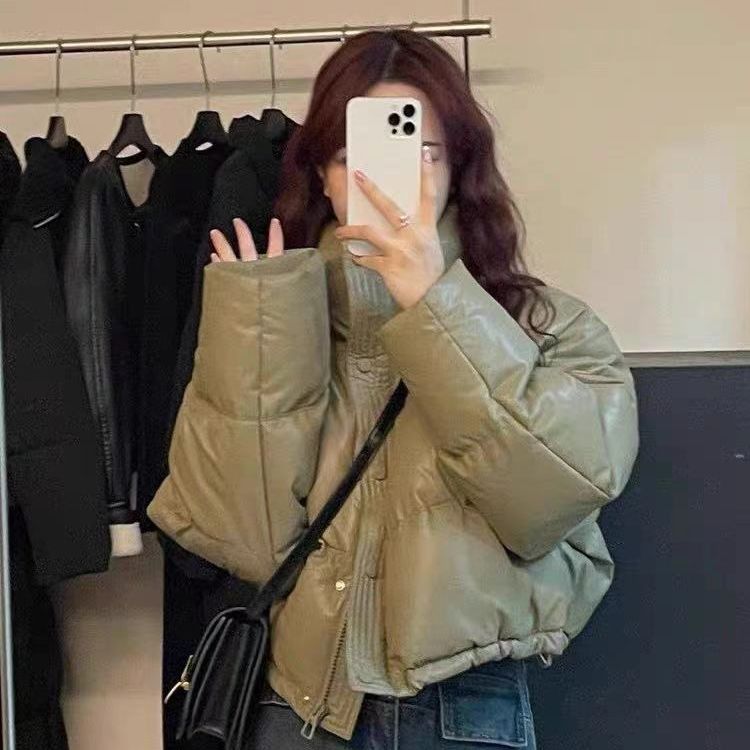 短款棉服免洗pu皮冬季加厚立领面包服加厚棉服