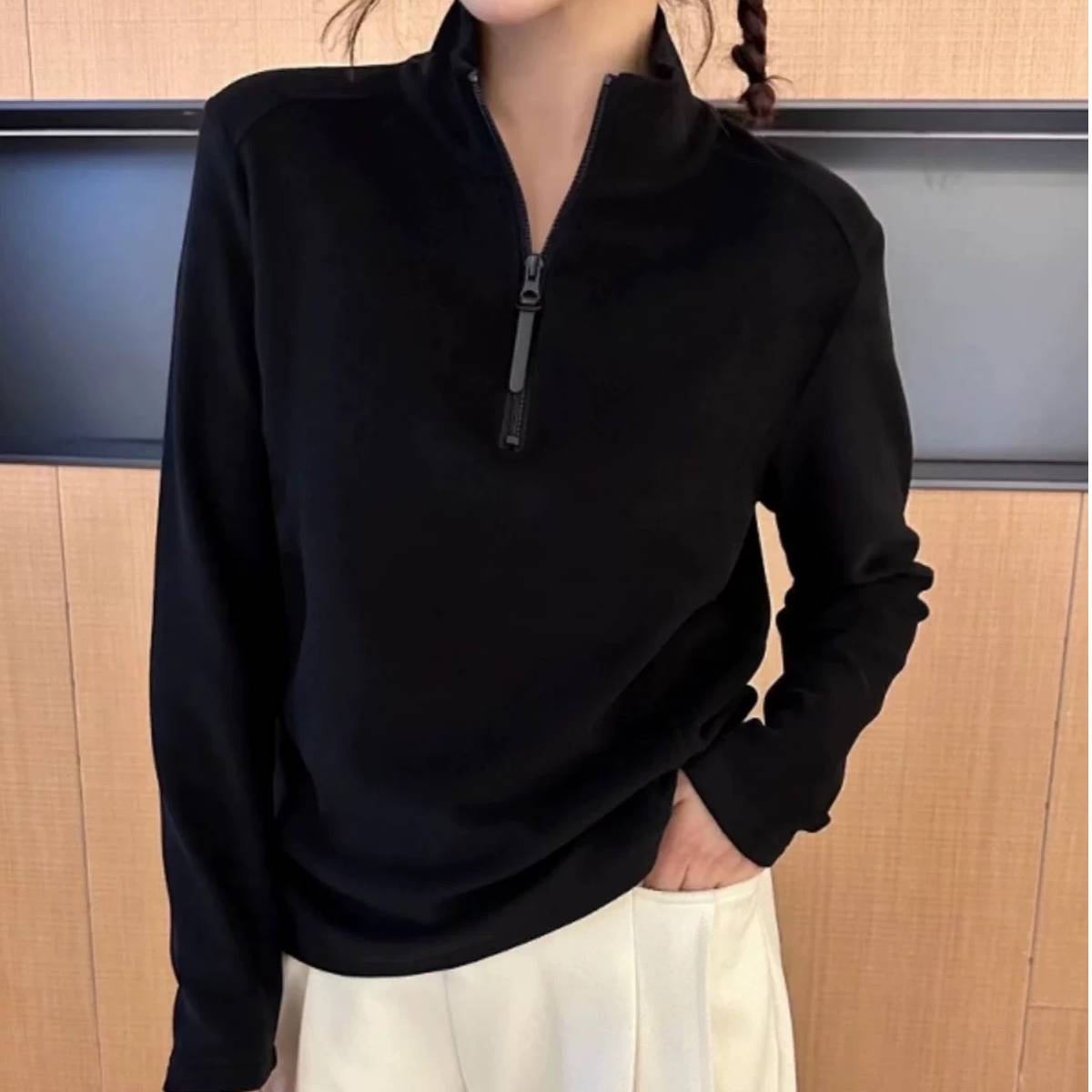 飞飞家1拜尔绒立领！半拉链~马鞍肩鱼骨线超显瘦上衣秋冬女Y8708