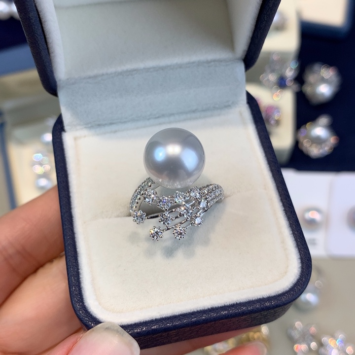 海水珍珠戒指18K金镶嵌刀*叨12-13mm