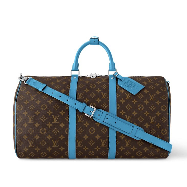 未使用 LouisVuitton/路易威登 keepall 50蓝色配皮手提包 F999