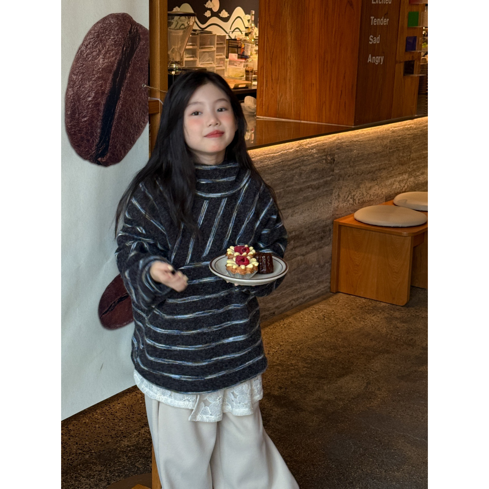 LJ-91361-TBB童装女童卫衣2025秋冬新款条纹加厚连帽卫衣运动百