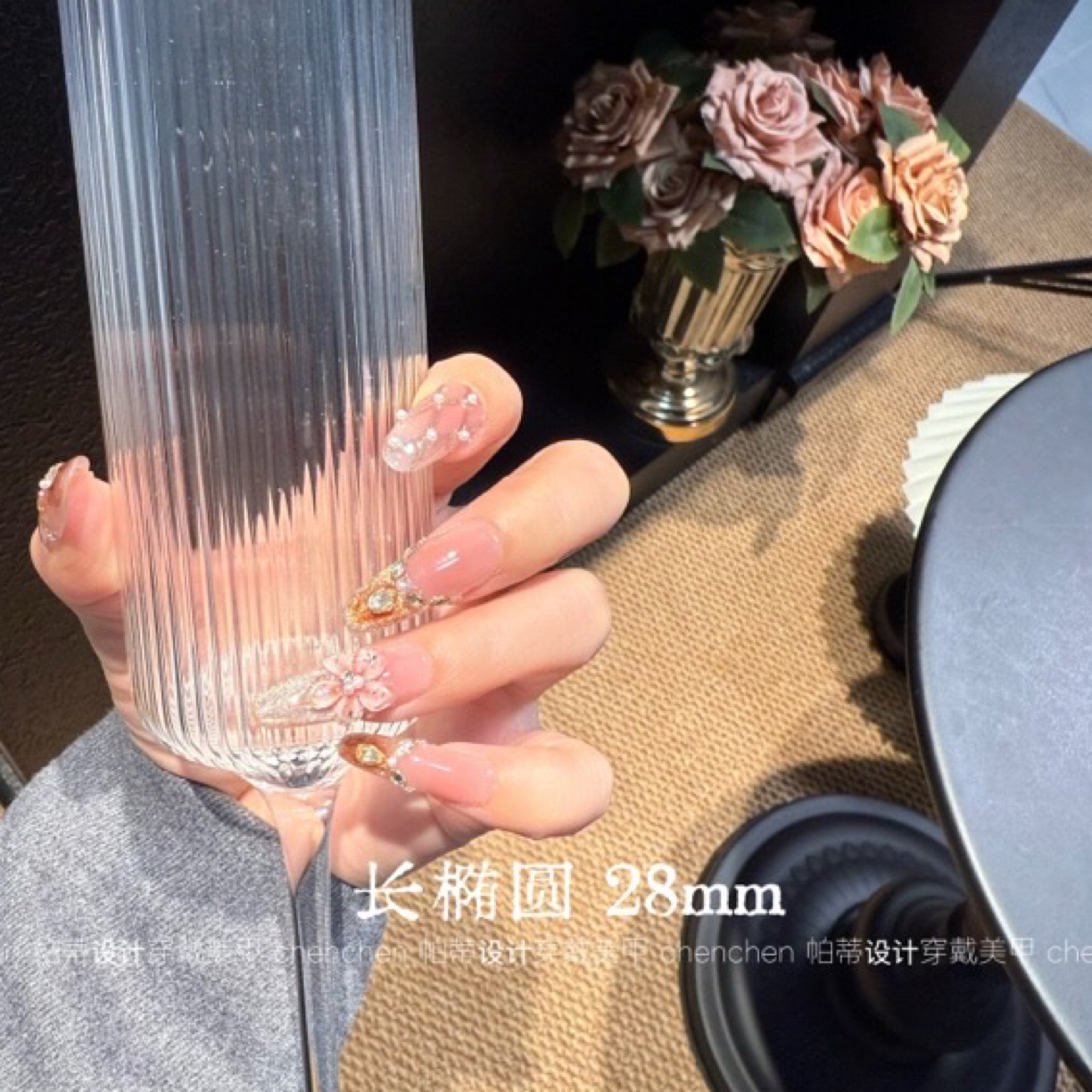 【溏心蛋】纯手工穿戴甲猫眼法式锆石晕染设计显白又气质穿戴甲10片