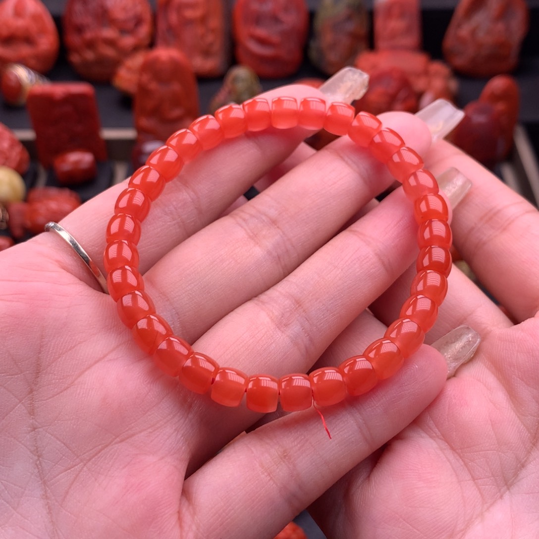南红玛瑙南红川料直切手串6.6mm未镶嵌