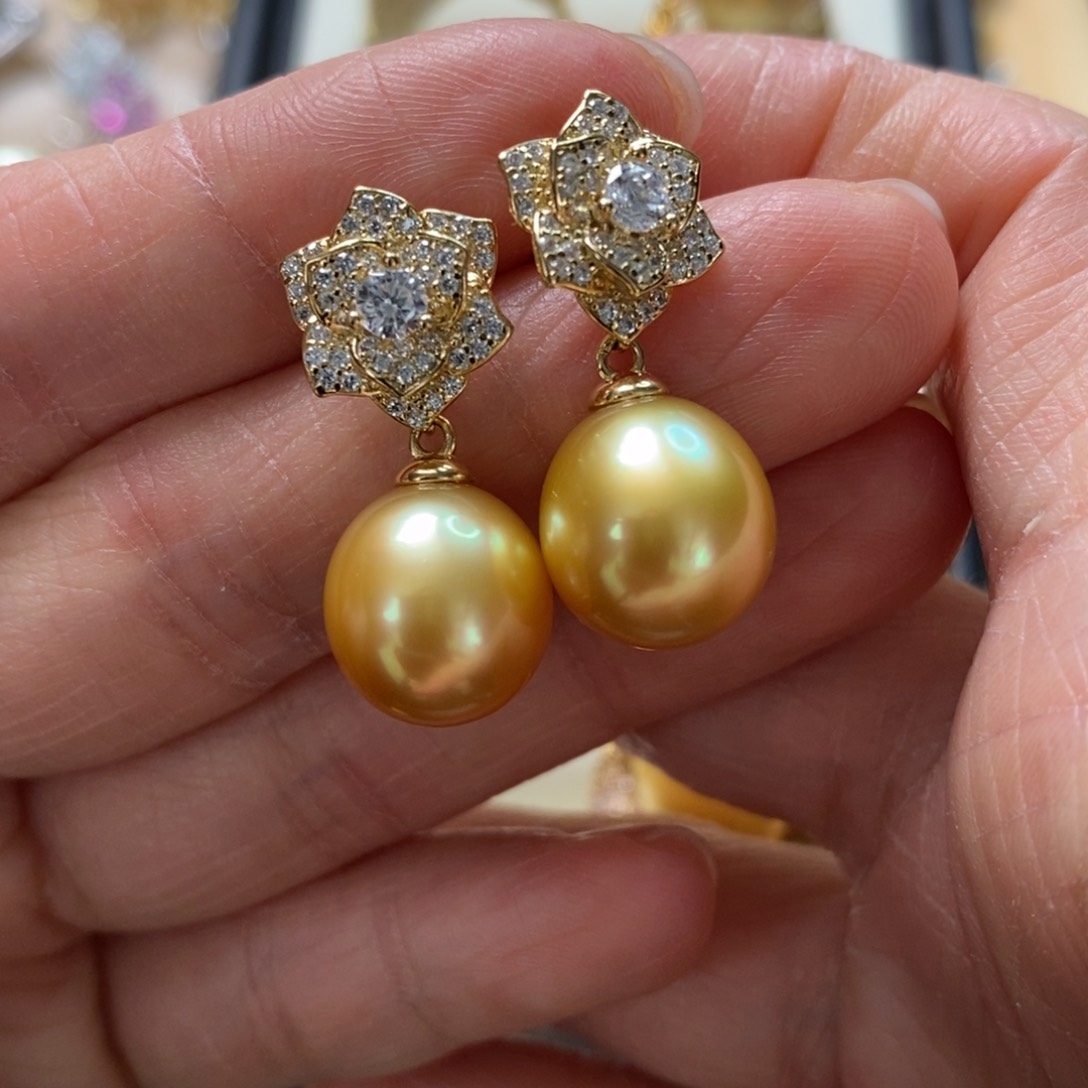 海水珍珠耳饰银S925镶嵌