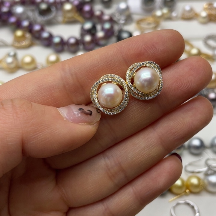 海水珍珠耳饰银S925镶嵌