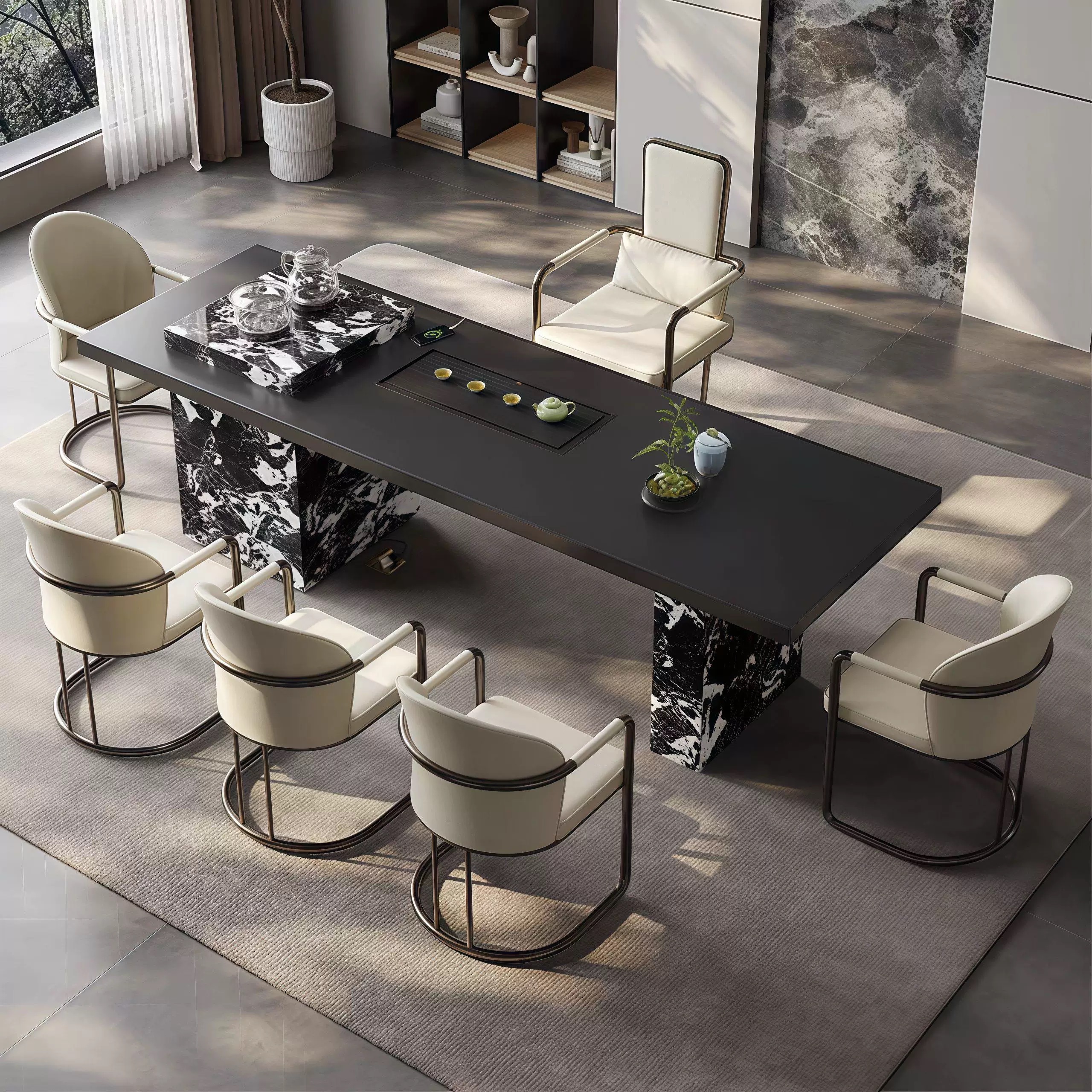 轻奢现代简约岩板茶台意式极简别墅设计创意艺术客厅茶桌一体全套