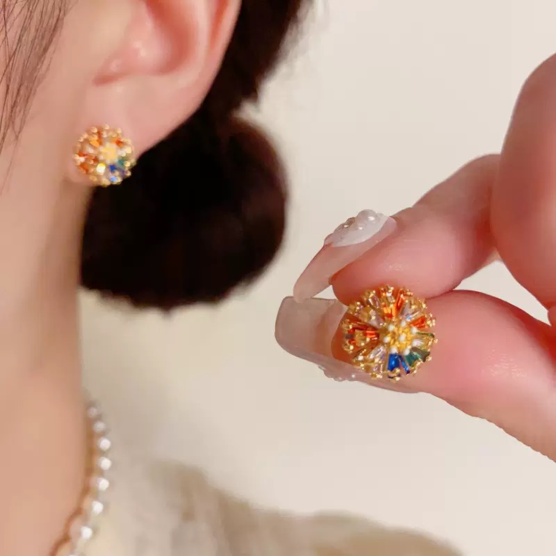铜合金耳饰 彩锆石小雏菊耳钉精致时尚小巧百搭耳饰F2944
