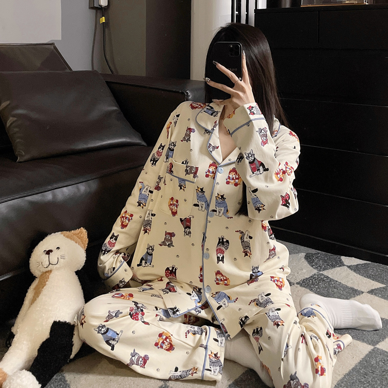 加肥200斤睡衣男女秋季情侣大码加肥胖mm宽松薄款水洗棉家居套装