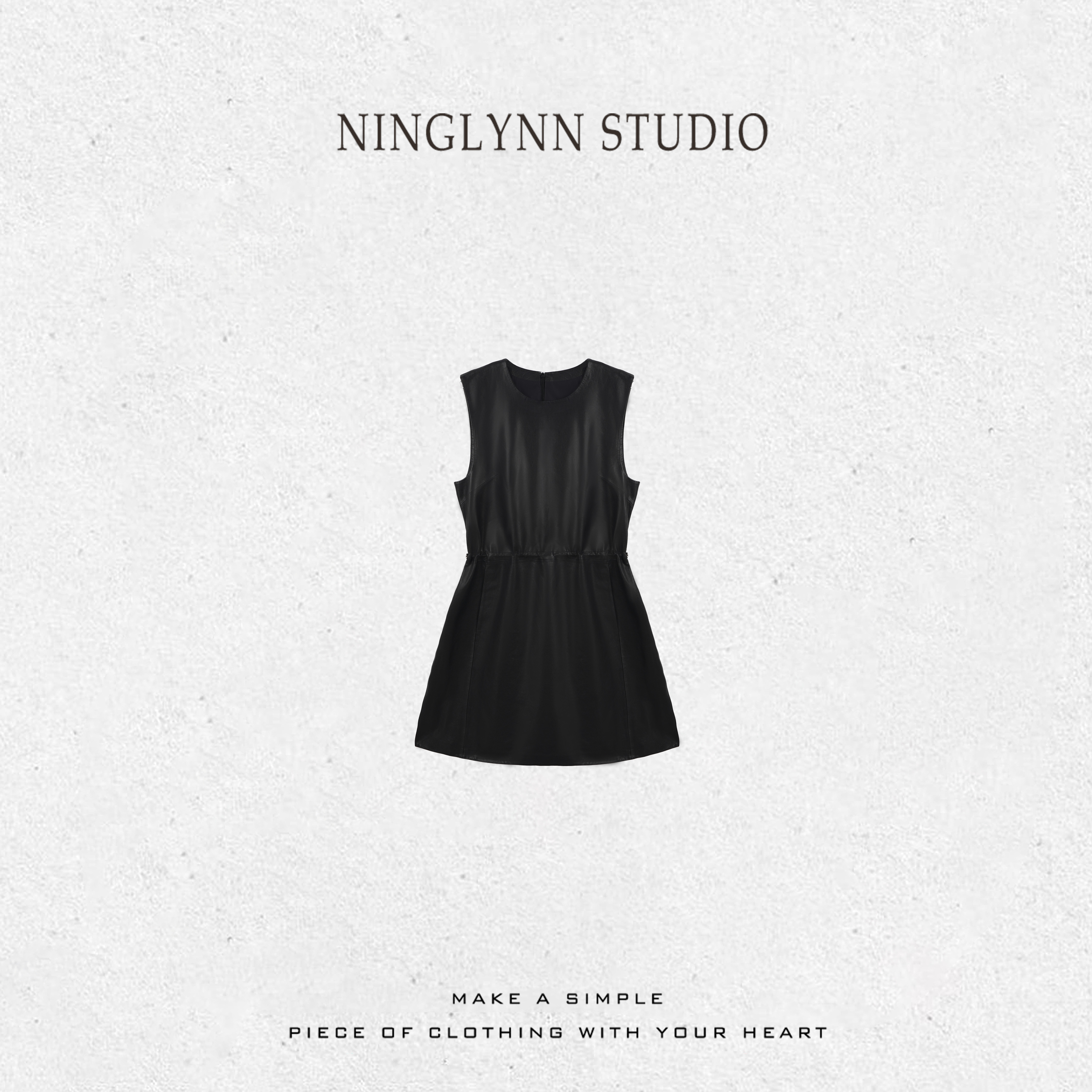 NINGLYNN STUDIO纯色圆领无袖套头背心裙设计师收腰连衣裙 360330