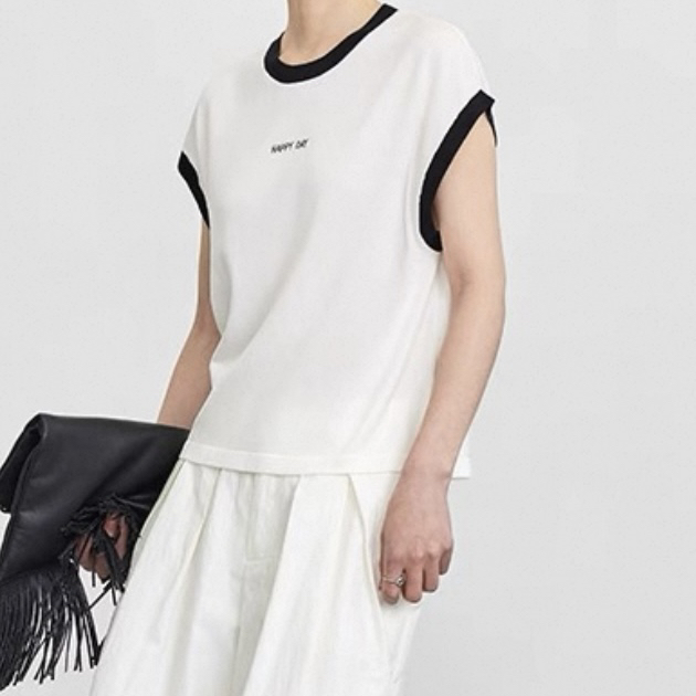 溪宝家高品质圆领莱赛尔棉撞色显瘦小飞袖