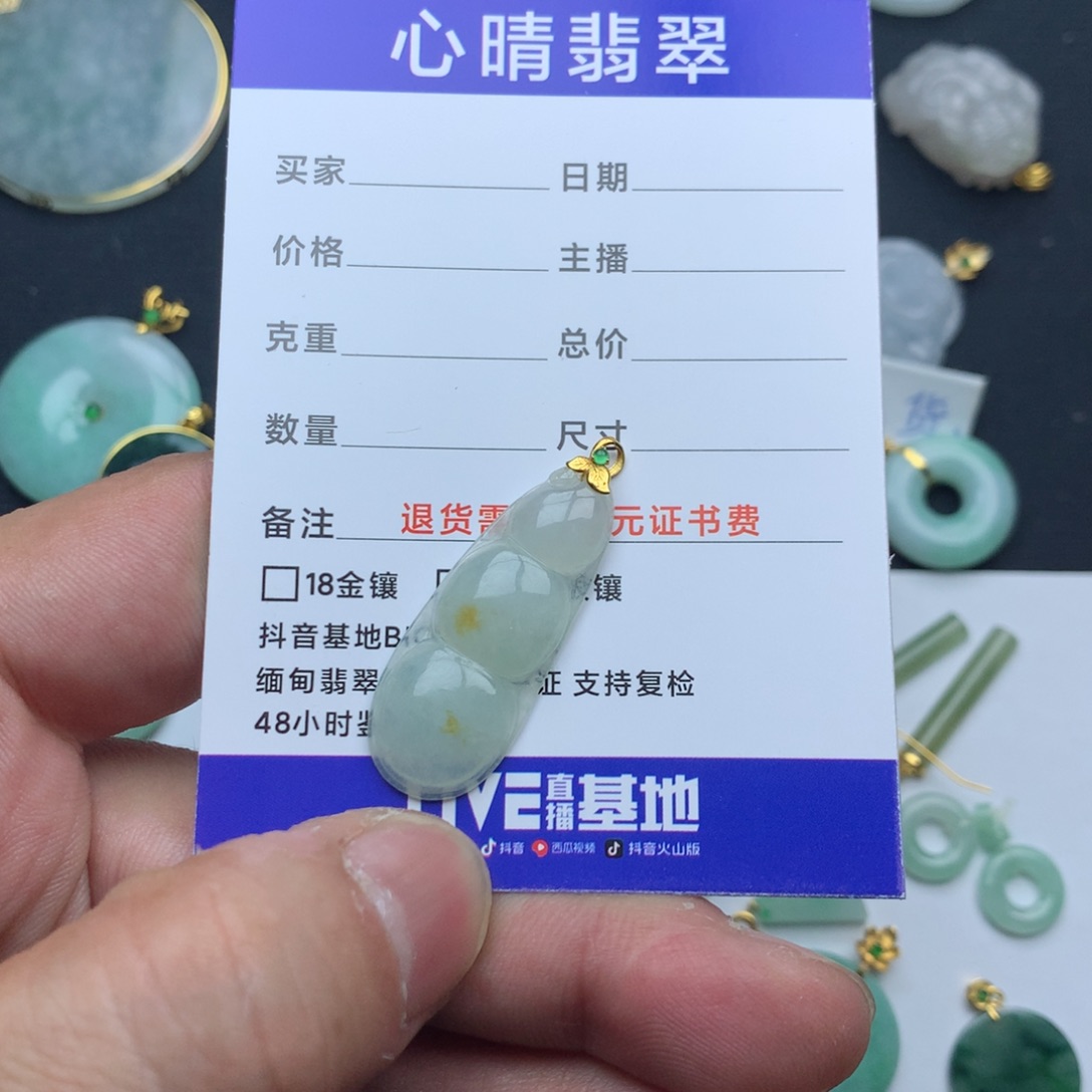 翡翠颈饰18K金镶嵌灵豆子