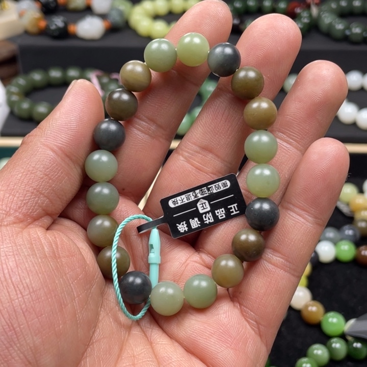 和田玉手串未镶嵌新疆且末娄兰卡10柔光圆珠