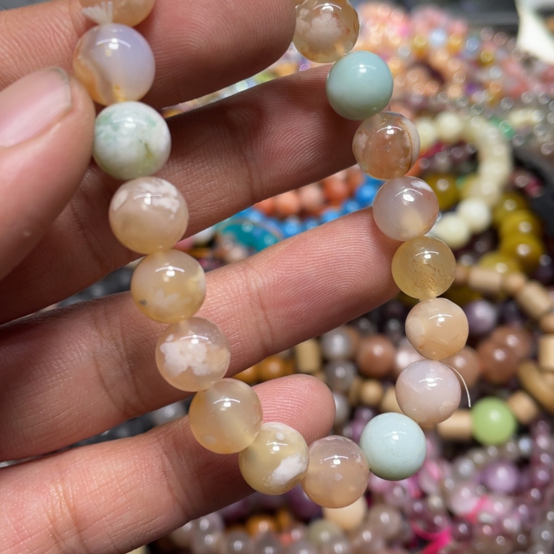 烟晶手链银S800镀金镶嵌