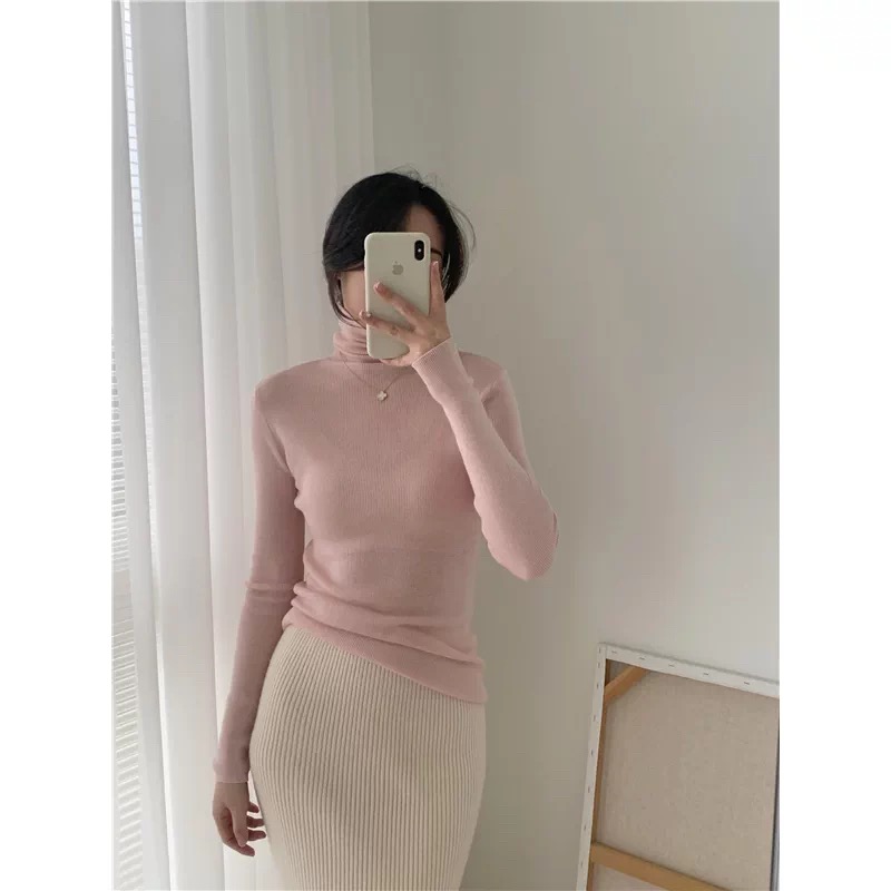 神仙色系24色内搭堆堆领纯色打底针织衫女秋冬高弹百搭