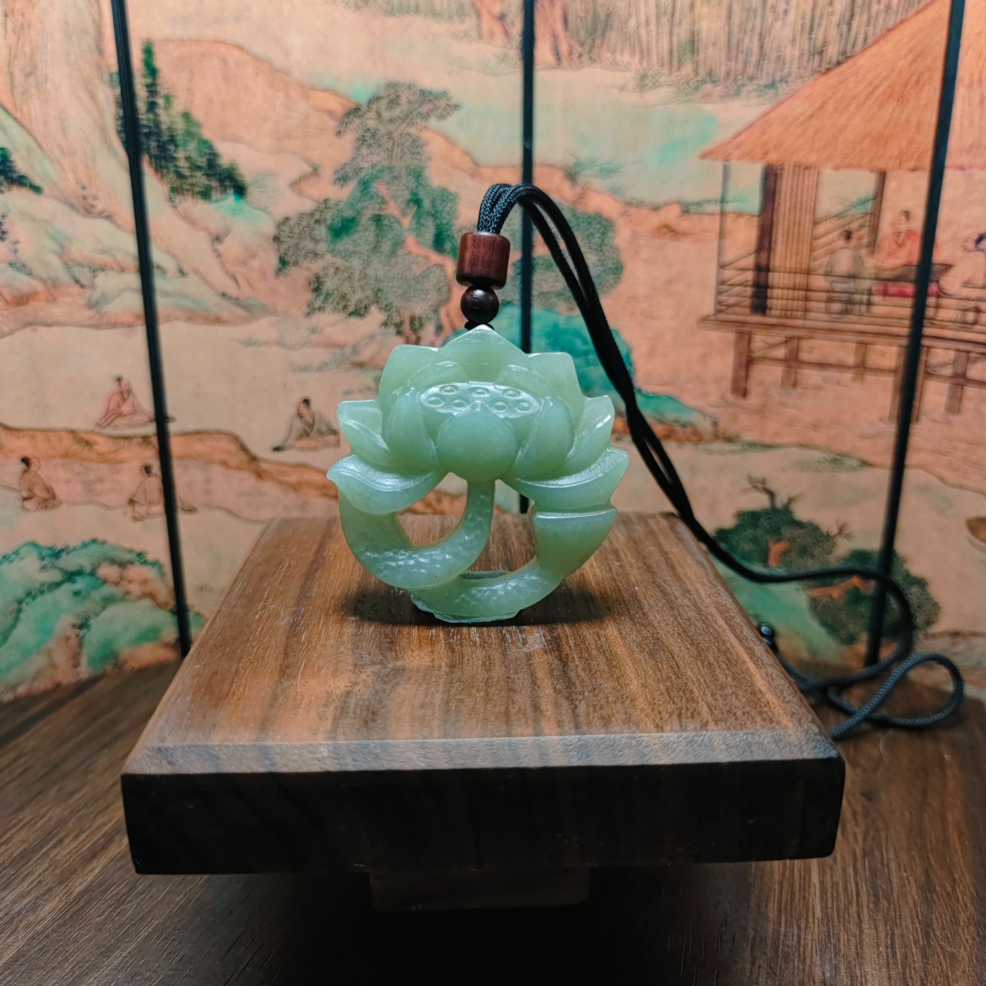 B和田玉镂空莲花吊坠0488