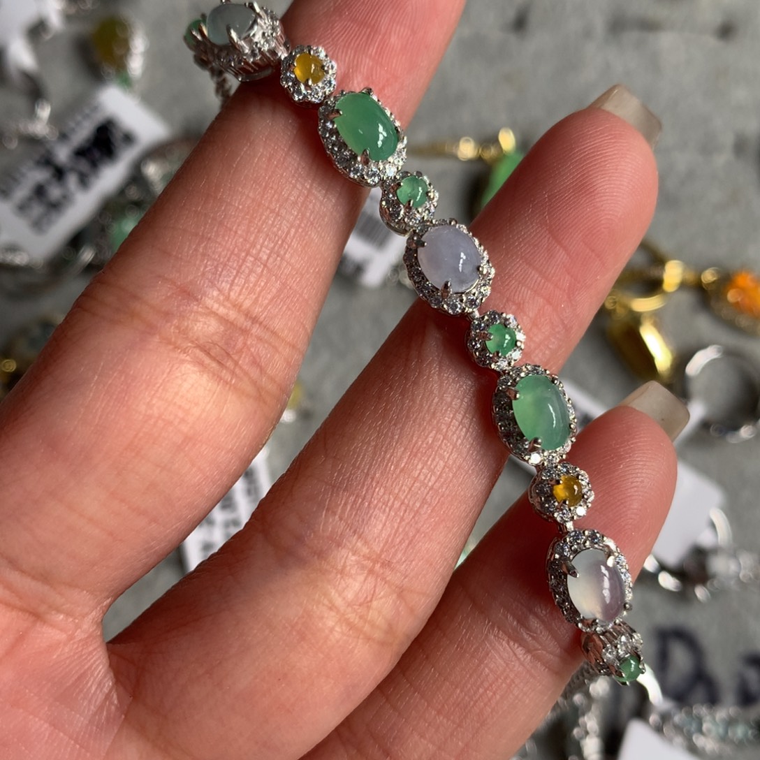 小****翡翠银S925镶嵌耳饰手链