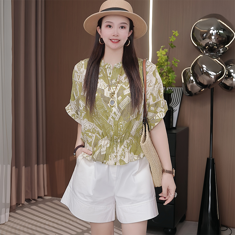 时尚印花衬衫女短袖夏季新款气质宽松显瘦衬衣