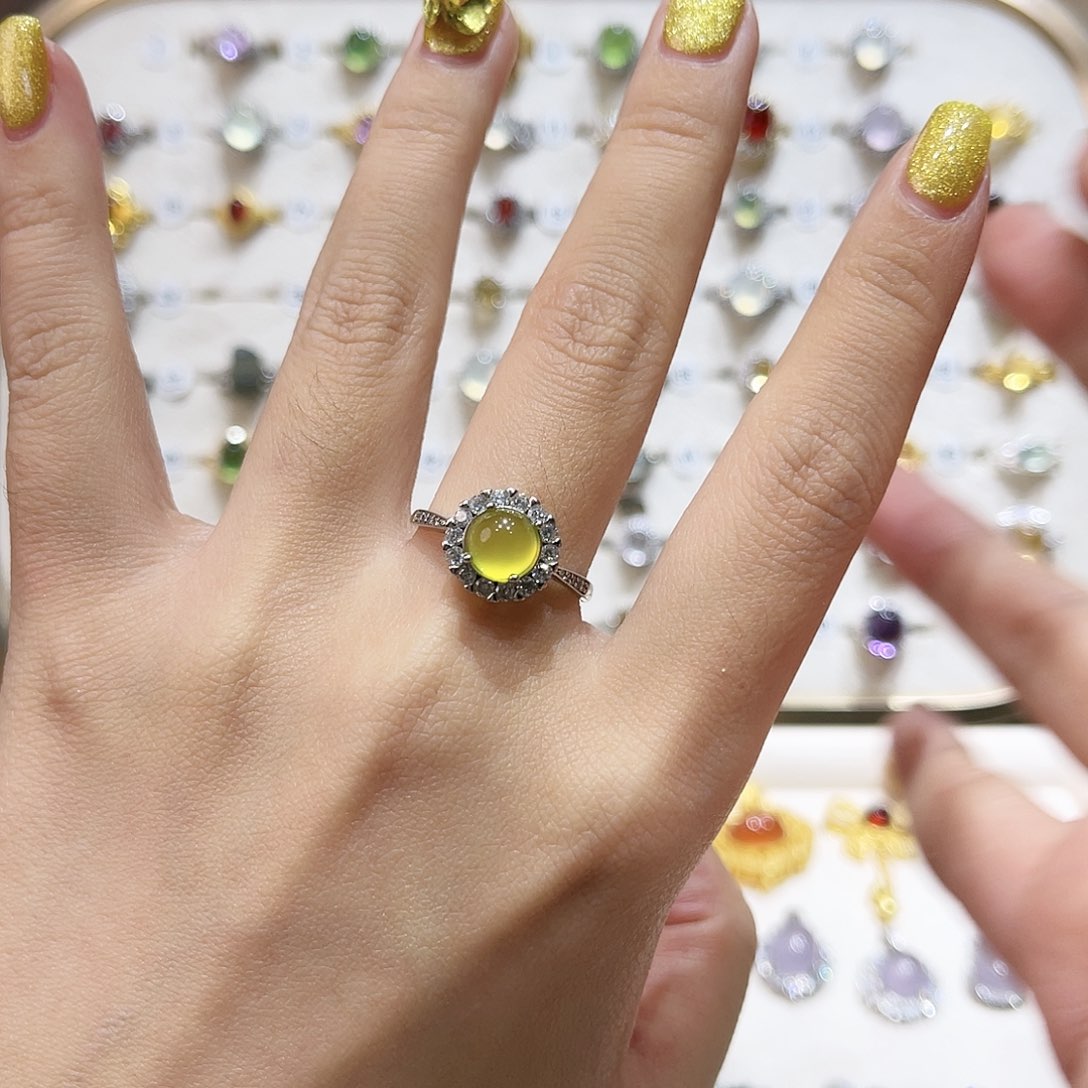 蛇纹石玉戒指银S925镶嵌